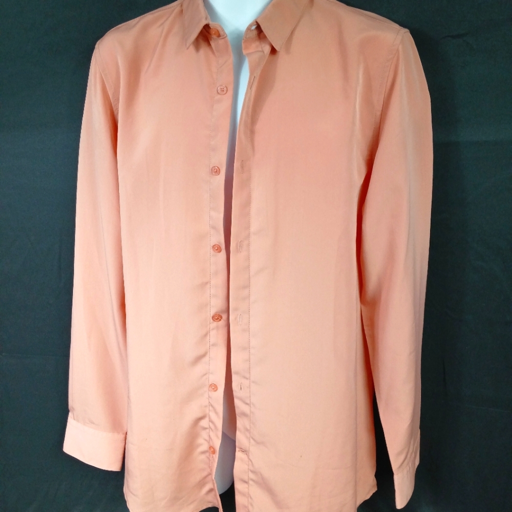 Simon's Men's Trendy Peach Button-Up Shirt Size S